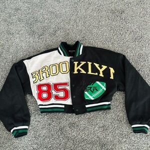 Pretty Little Thing Cropped Varsity Brooklyn New York Jacket Coat Size S